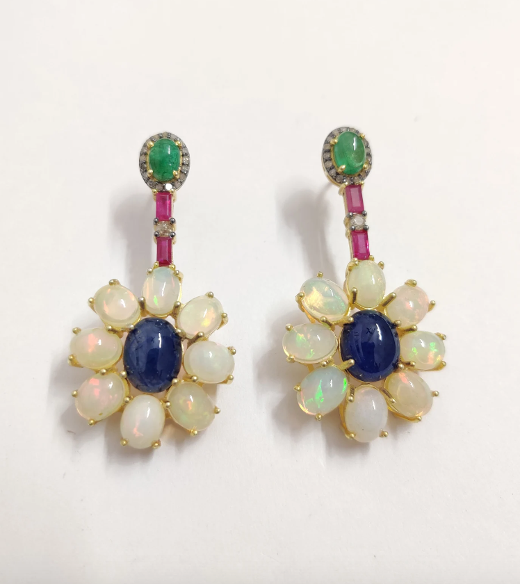 925 Silver Ruby Fire Opal Earrings - Amrrutam Jewellery