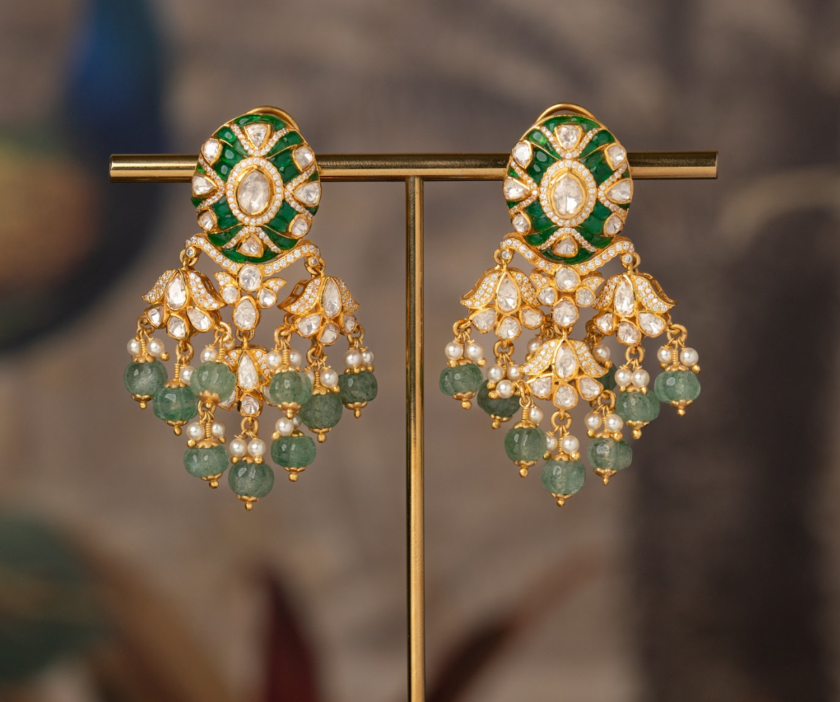 925 Silver Palak Polki Drop Earring - Amrrutam Jewellery