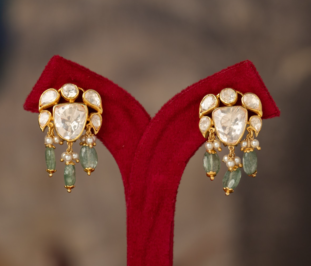 925 Silver Zevari Polki Drop Earring - Amrrutam Jewellery