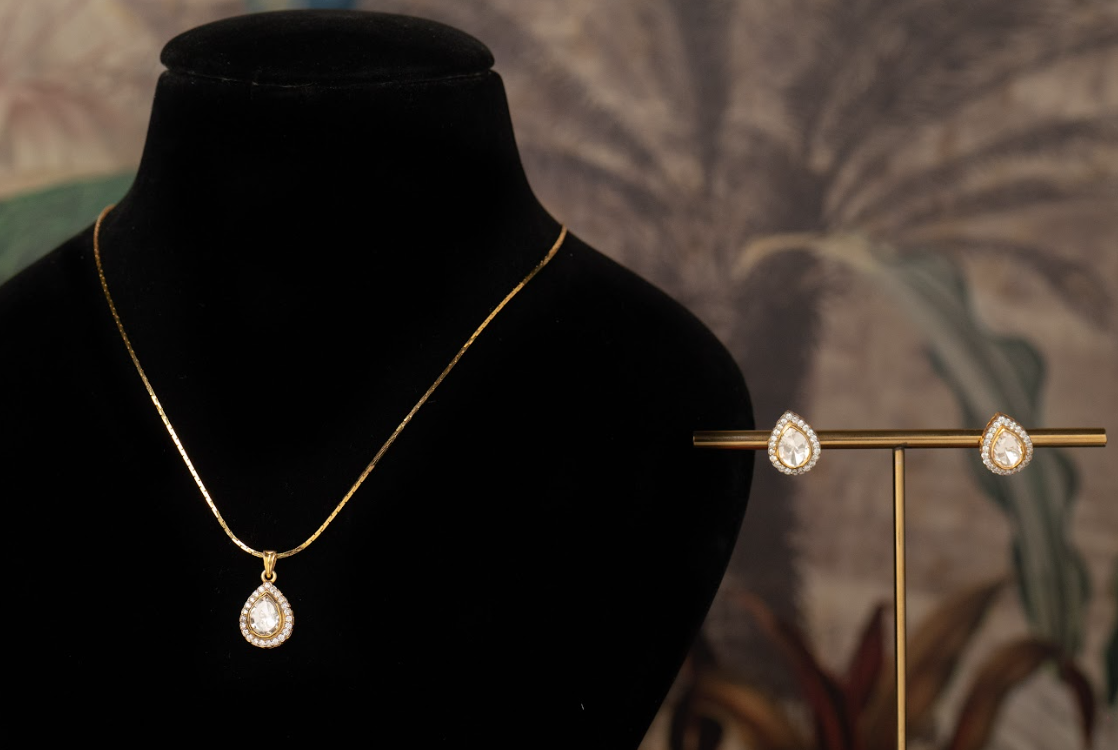 925 Silver Ziya Polki Pendant Set - Amrrutam Jewellery