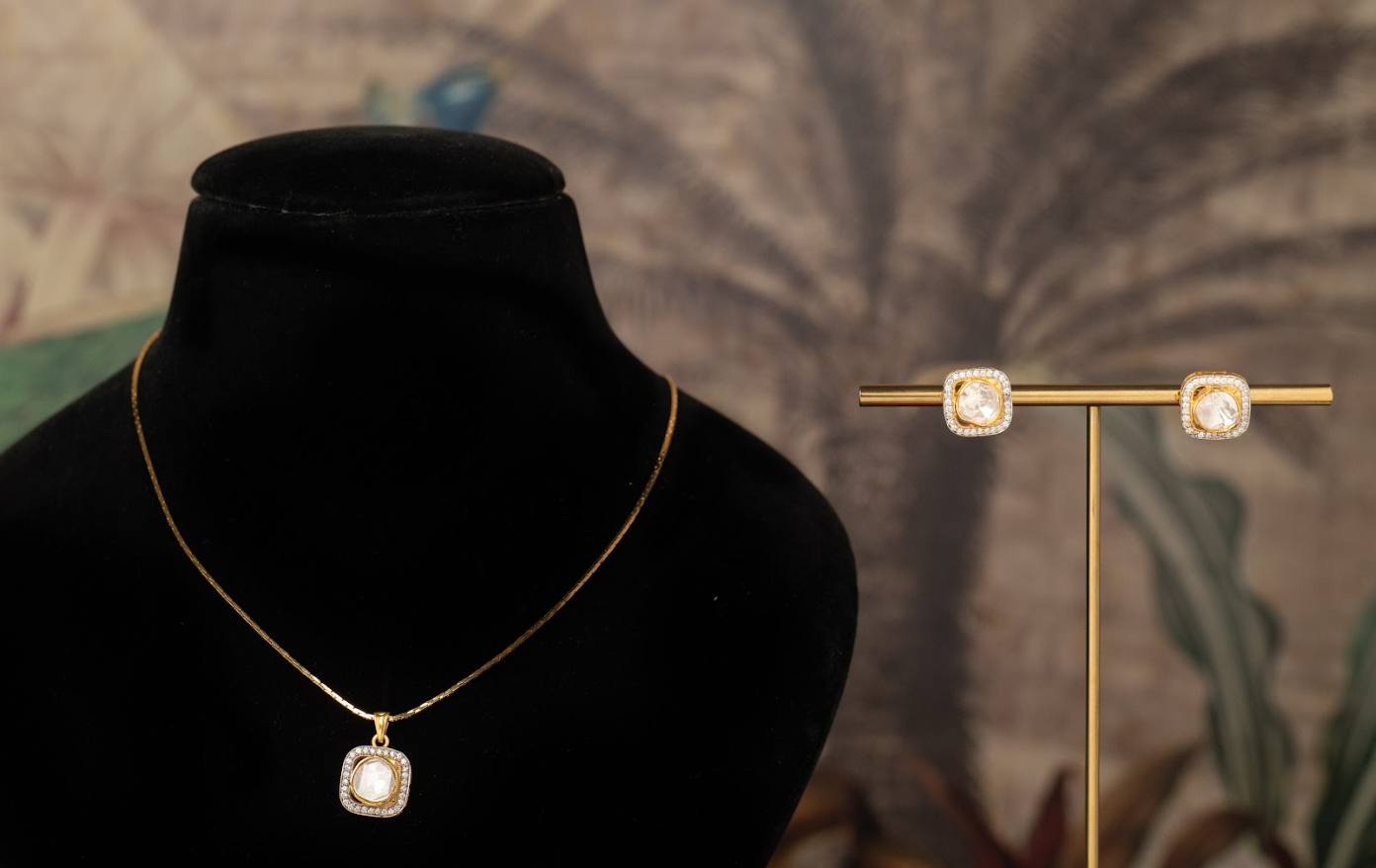 925 Silver Maya Polki Pendant Set - Amrrutam Jewellery