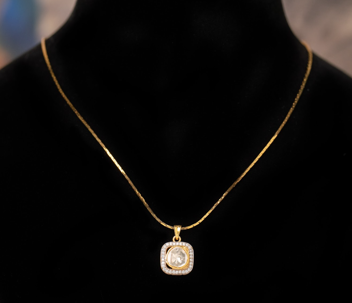 925 Silver Maya Polki Pendant Set - Amrrutam Jewellery