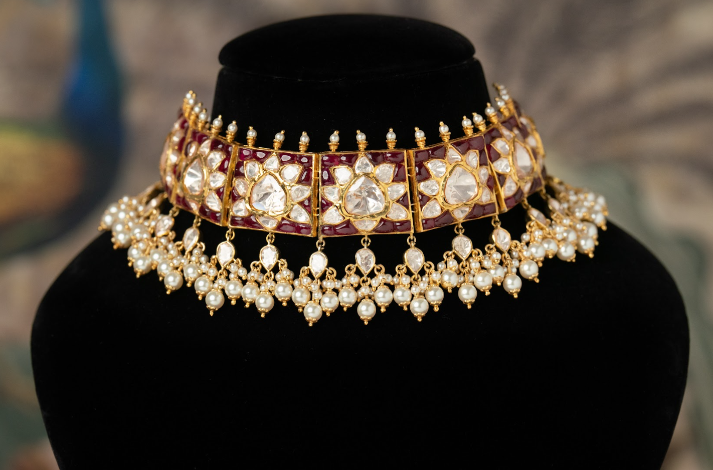 925 Silver Kesarya Polki Choker Necklace Set - Amrrutam Jewellery
