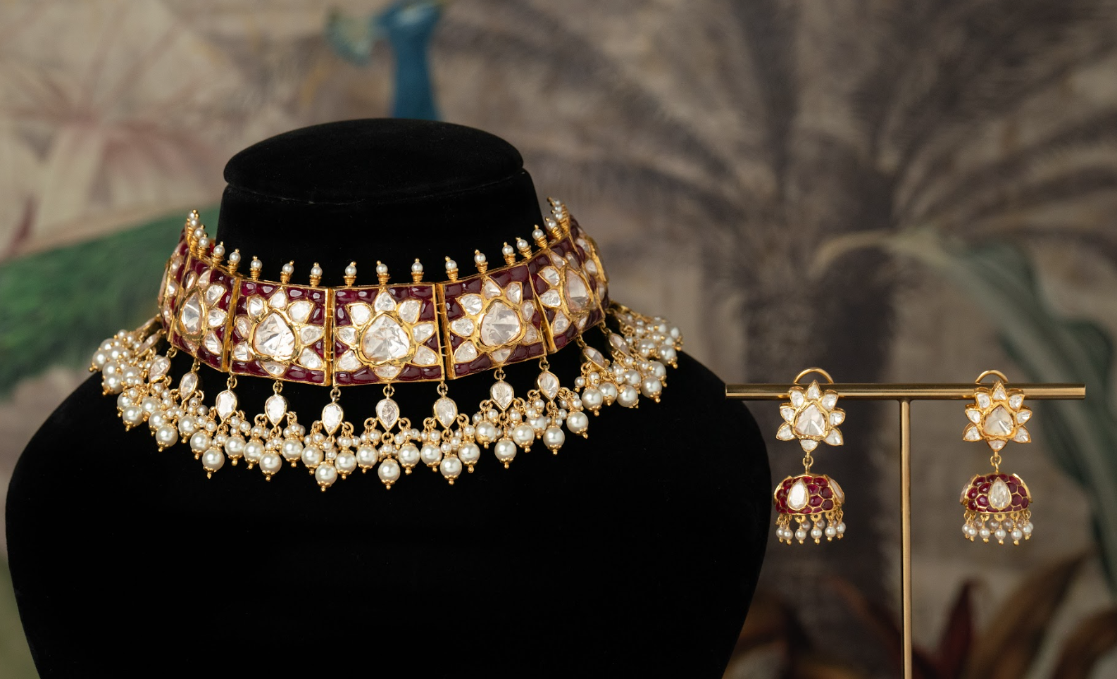 925 Silver Kesarya Polki Choker Necklace Set - Amrrutam Jewellery