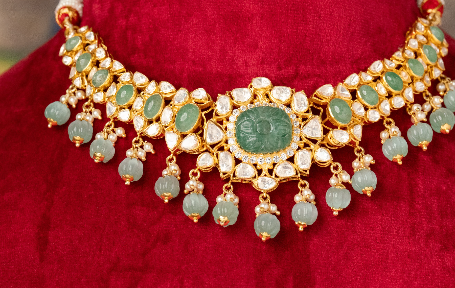 925 Silver Mohira Polki Choker Necklace - Amrrutam Jewellery