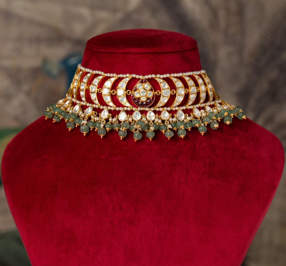 925 Silver Saksham Polki Choker Necklace - Amrrutam Jewellery