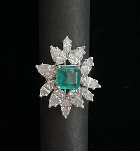 925 Silver Reyaz Emerald CZ Ring - Amrrutam Jewellery