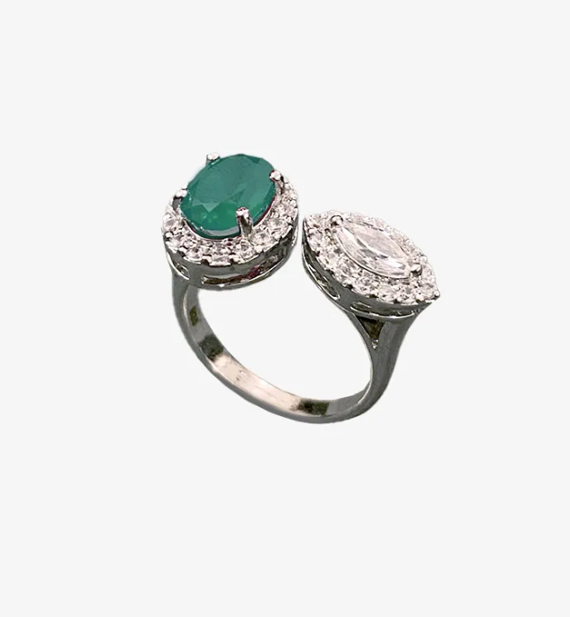 925 Silver Debbie Emerald CZ Ring - Amrrutam Jewellery