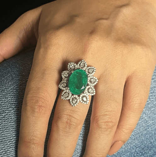 925 Silver Ashva Emerald CZ Ring - Amrrutam Jewellery