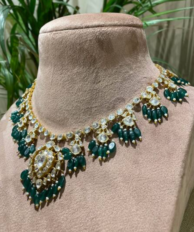 925 Silver Jhallar Polki Necklace - Amrrutam Jewellery