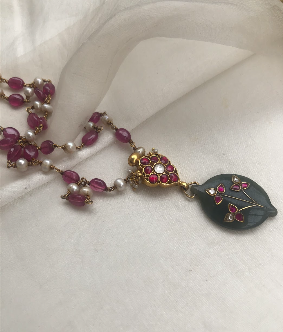 925 Silver Kundan Agate Pendant Necklace - Amrrutam Jewellery