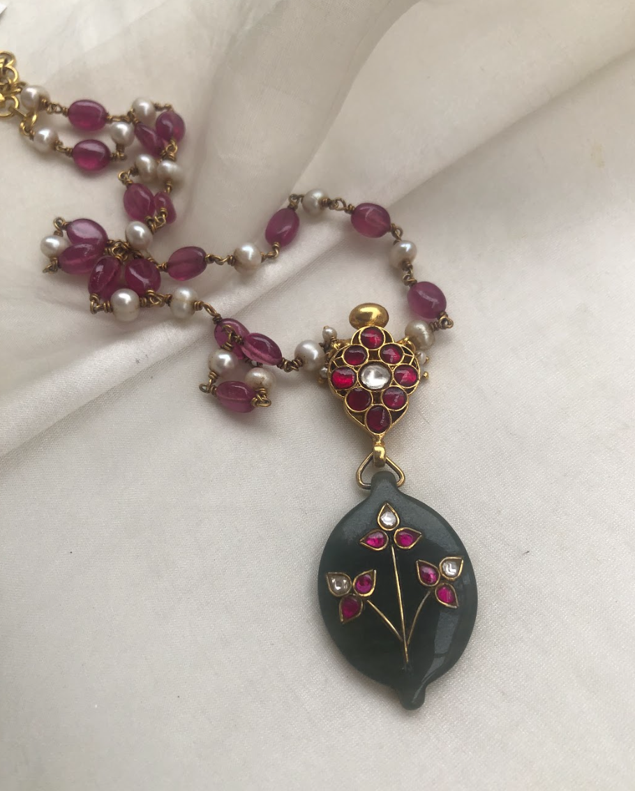 925 Silver Kundan Agate Pendant Necklace - Amrrutam Jewellery