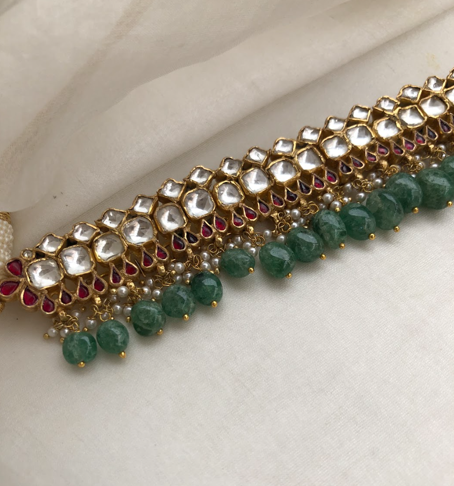 925 Silver Mehr Kundan Ruby Choker Necklace Set - Amrrutam Jewellery