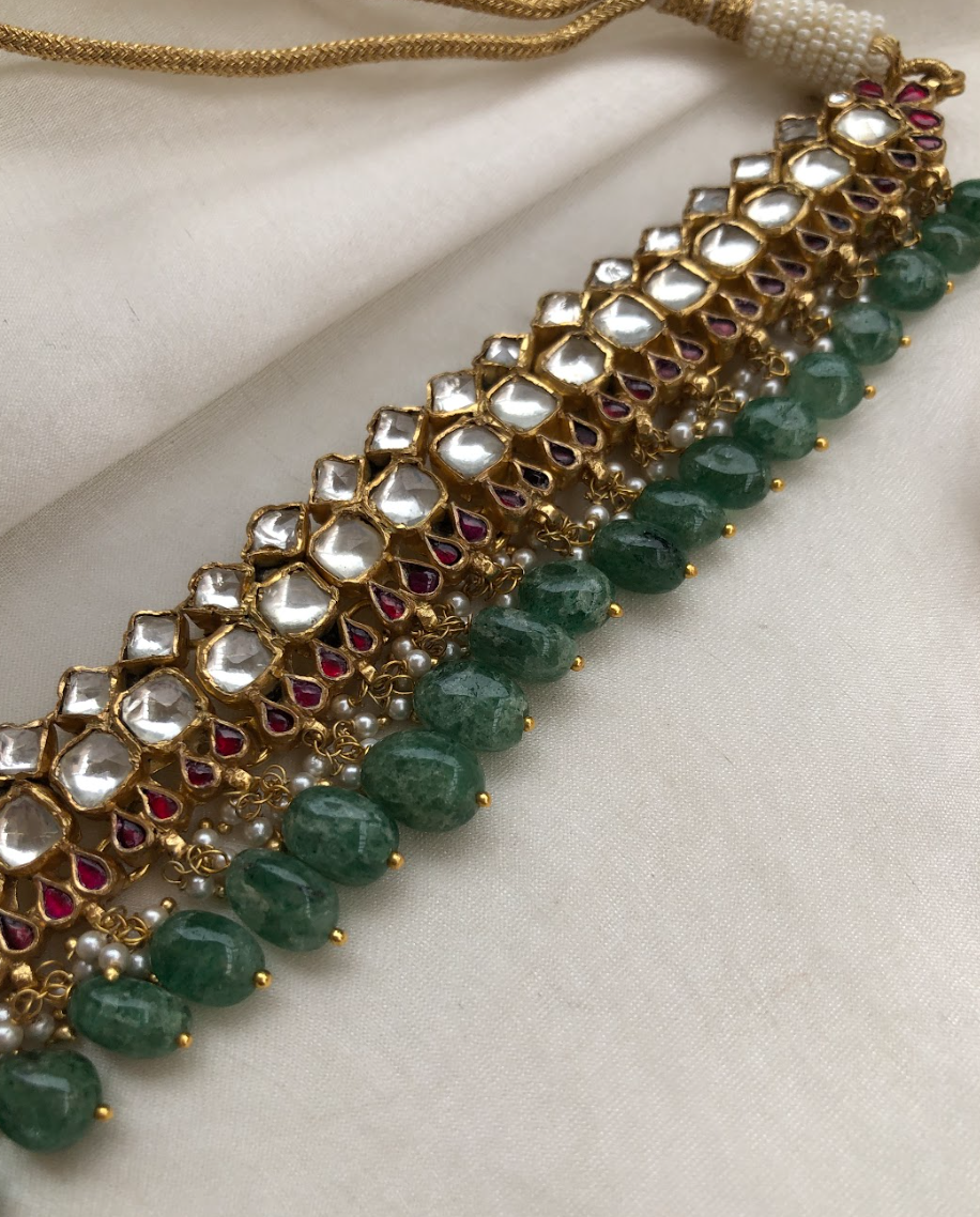 925 Silver Mehr Kundan Ruby Choker Necklace Set - Amrrutam Jewellery