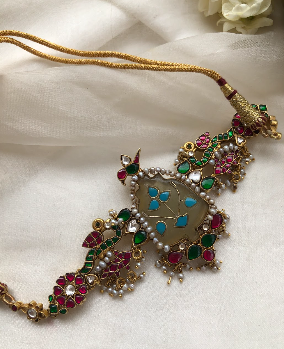 925 Silver Vani Agate Kundan Choker Necklace - Amrrutam Jewellery