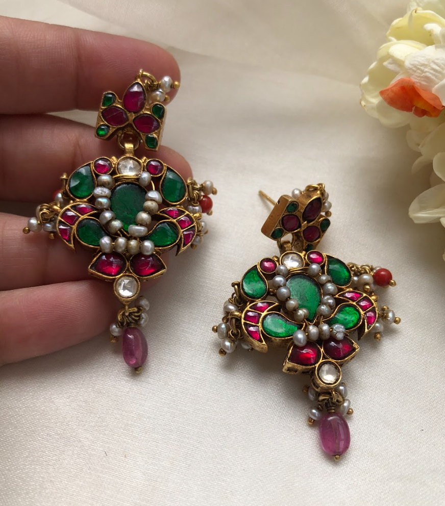 925 Silver Aarya Kundan Pearl Earrings - Amrrutam Jewellery