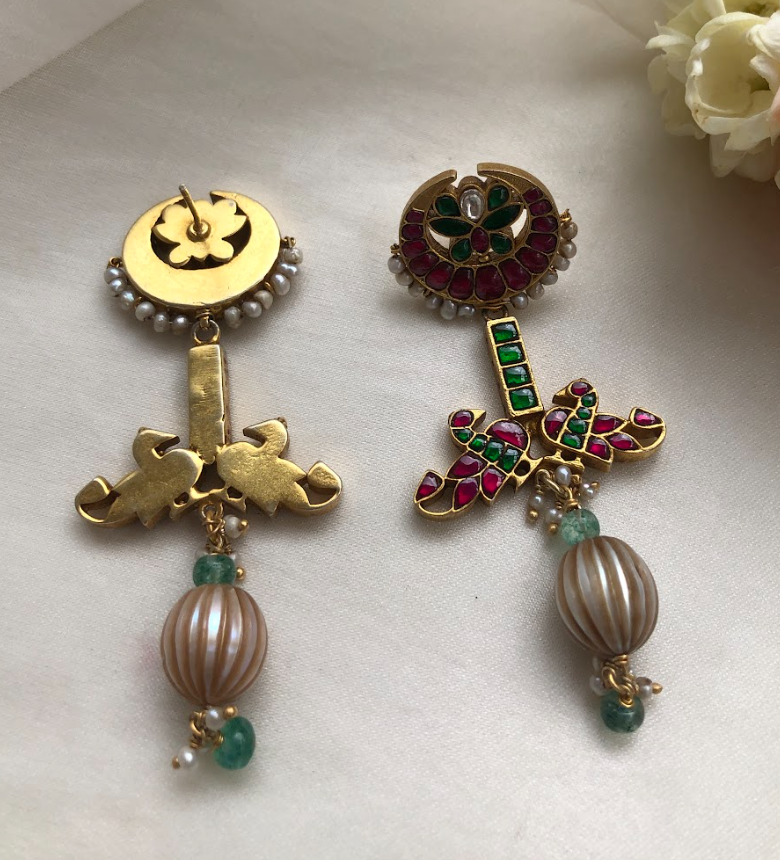 925 Silver Baruni Kundan Pearl Earrings - Amrrutam Jewellery