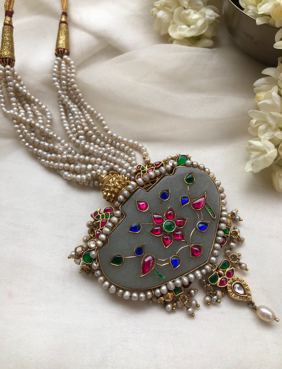 925 Silver Kundan Pearl Pendant Necklace - Amrrutam Jewellery