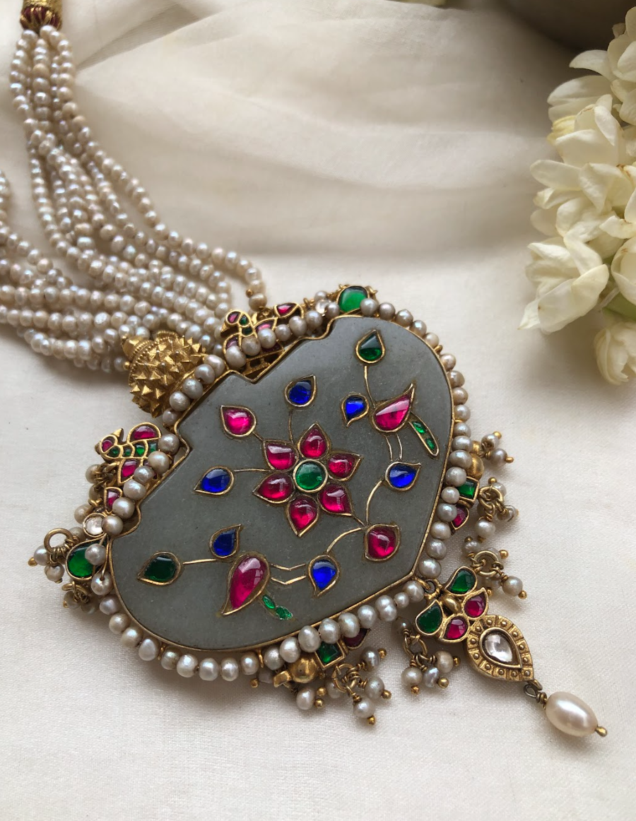 925 Silver Kundan Pearl Pendant Necklace - Amrrutam Jewellery
