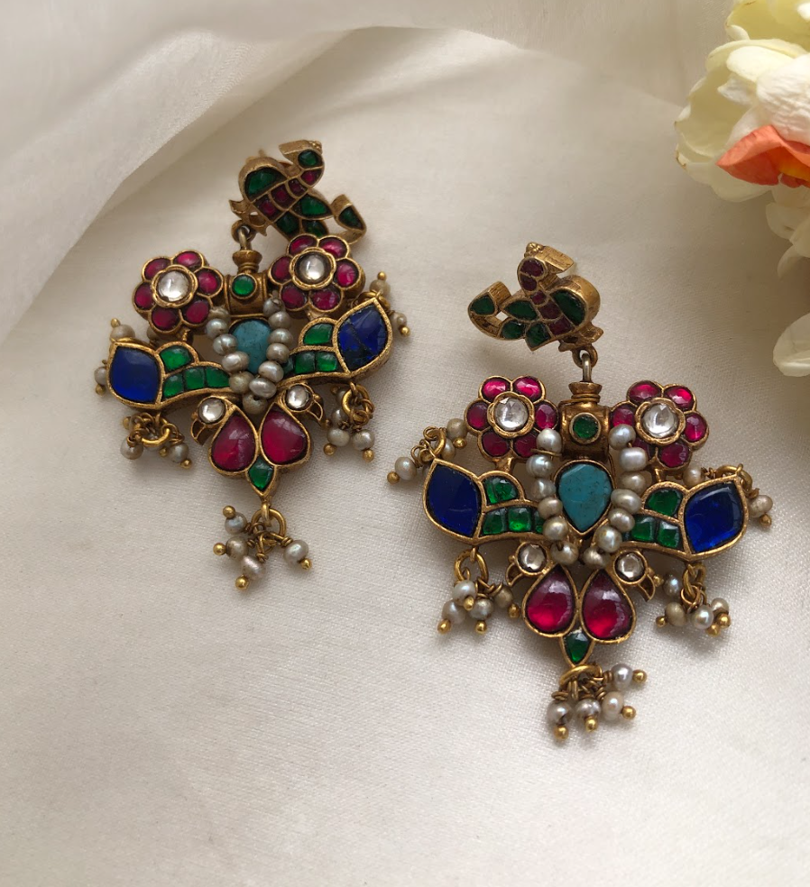 925 Silver Kohra Kundan Pearl Earrings - Amrrutam Jewellery