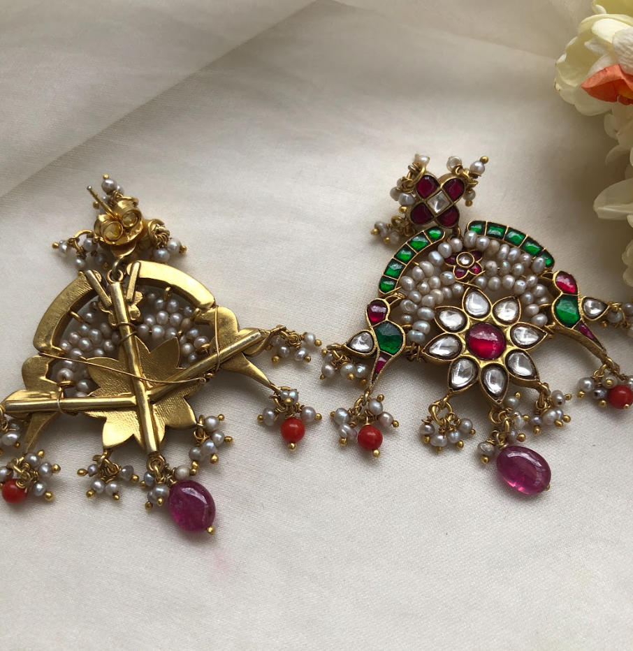 925 Silver Sehr Kundan Pearl Earrings - Amrrutam Jewellery