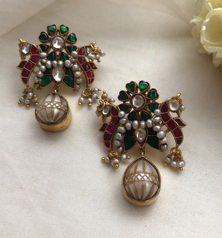 925 Silver Drishti Kundan Pearl Drop Earrings - Amrrutam Jewellery