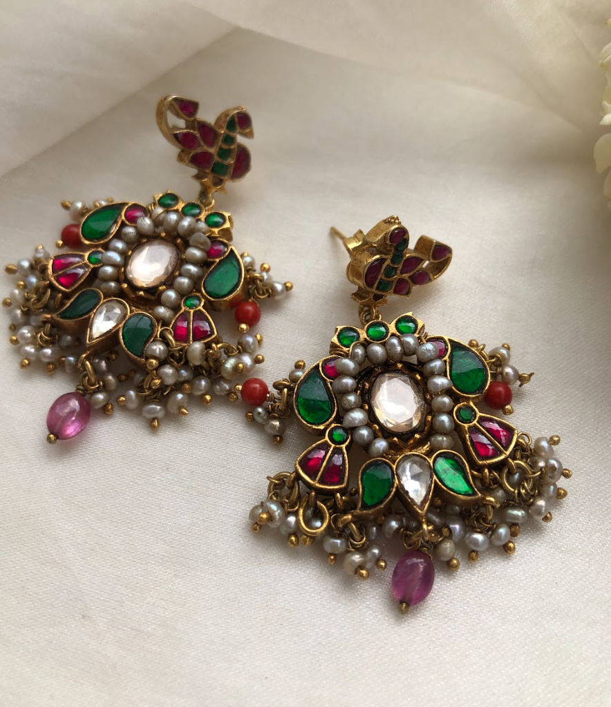 925 Silver Rasila Kundan Pearl Earrings - Amrrutam Jewellery