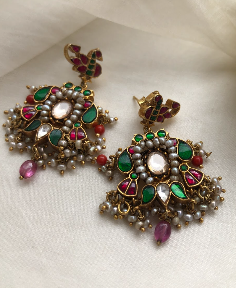 925 Silver Rasila Kundan Pearl Earrings - Amrrutam Jewellery