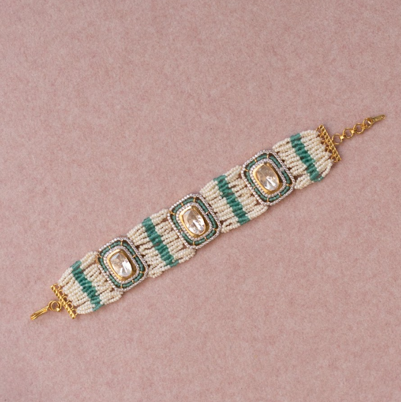 925 Silver Tanishka Festive Polki Bracelet - Amrrutam Jewellery