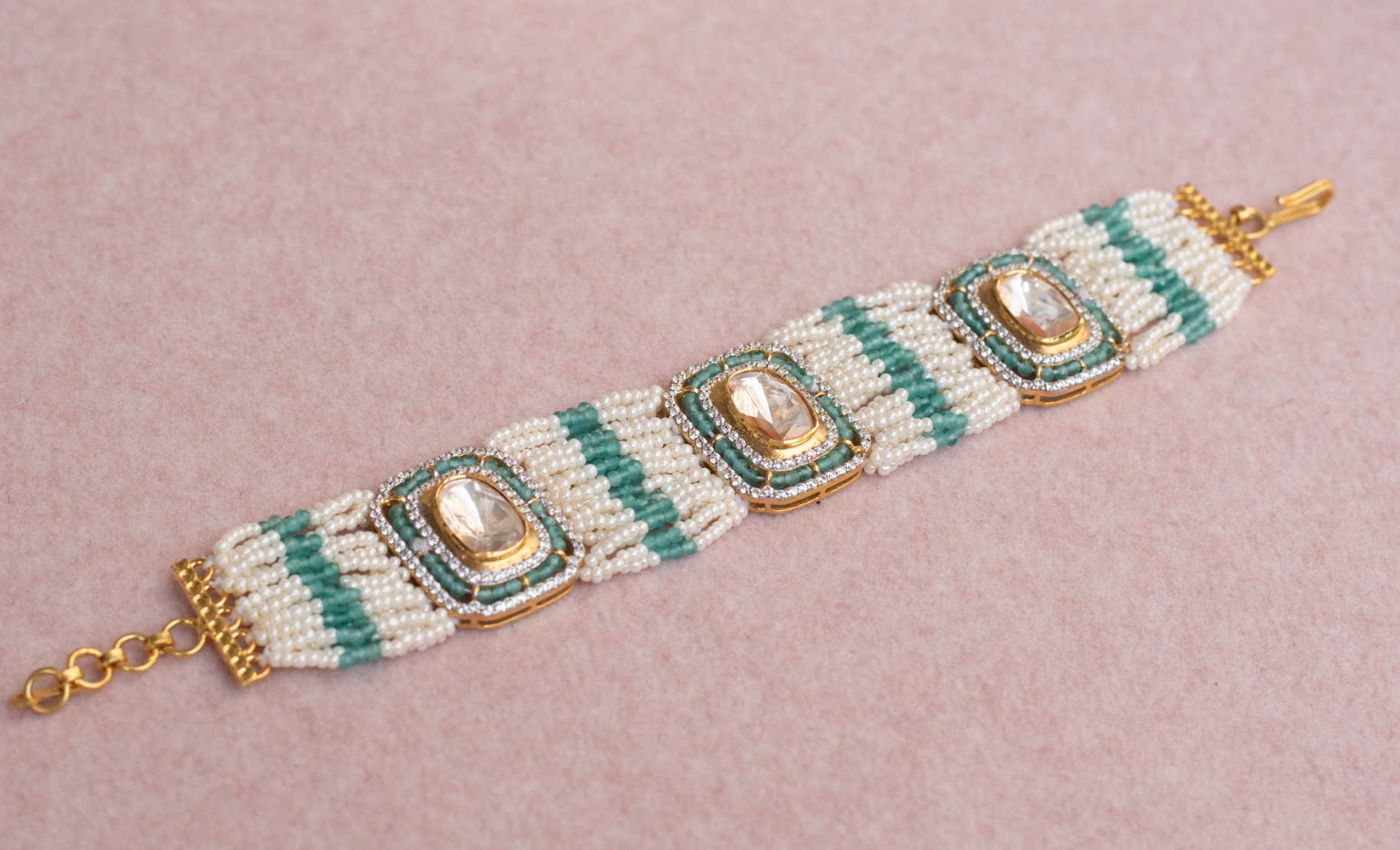 925 Silver Tanishka Festive Polki Bracelet - Amrrutam Jewellery
