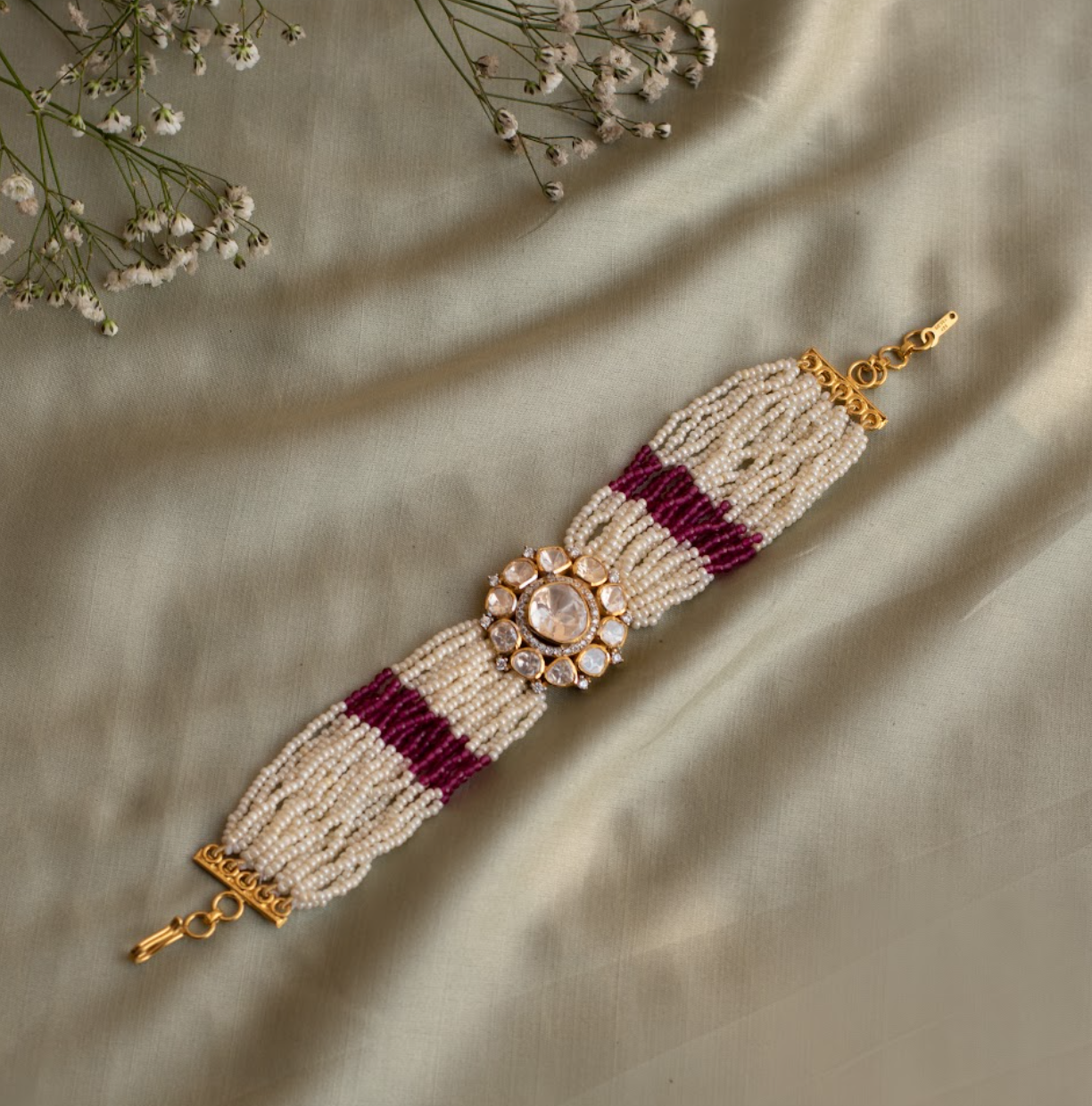 925 Silver Virali Festive Polki Bracelet - Amrrutam Jewellery