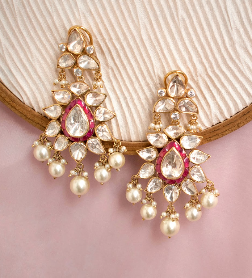 925 Silver Manila Festive Polki Earring - Amrrutam Jewellery