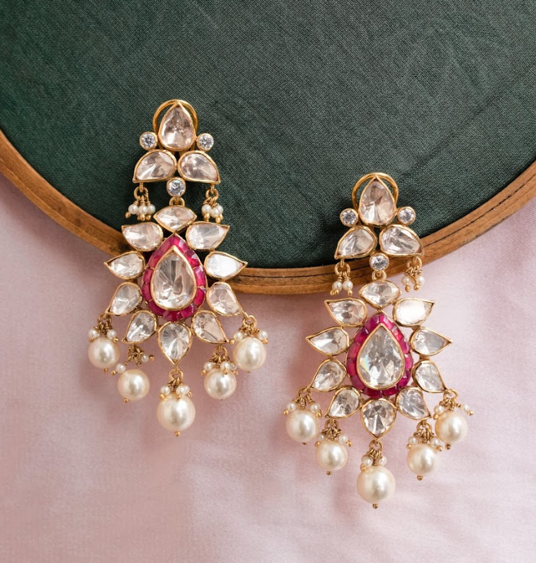 925 Silver Manila Festive Polki Earring - Amrrutam Jewellery
