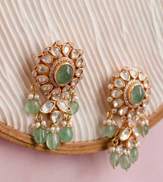 925 Silver Anwitha Festive Polki Earring - Amrrutam Jewellery
