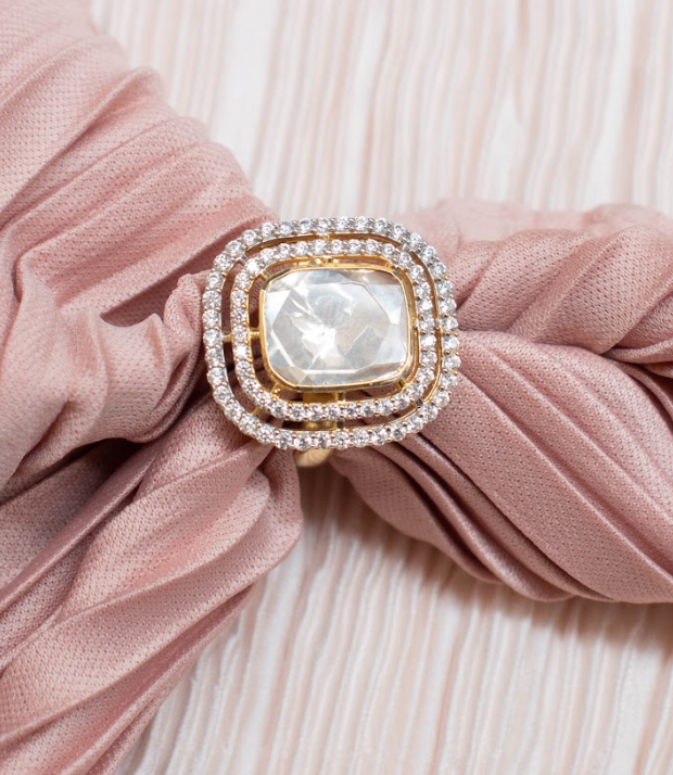 925 Silver Anika Festive Polki Ring - Amrrutam Jewellery