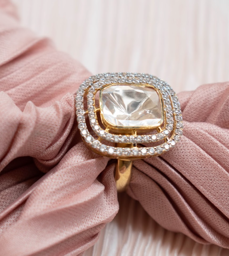 925 Silver Anika Festive Polki Ring - Amrrutam Jewellery