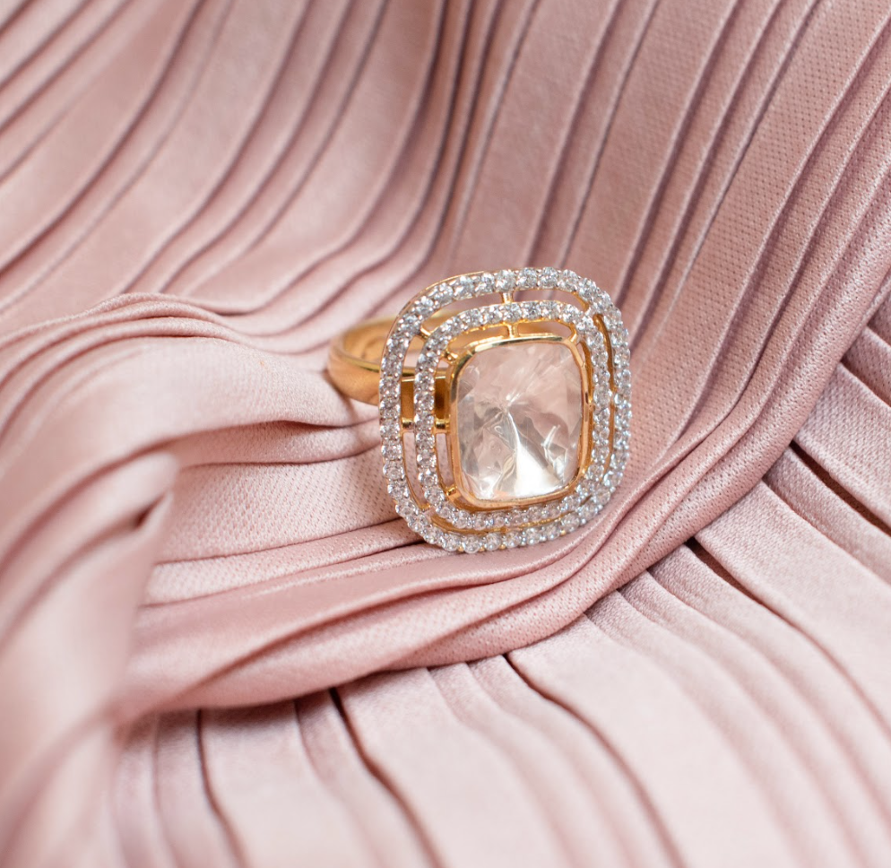 925 Silver Anika Festive Polki Ring - Amrrutam Jewellery