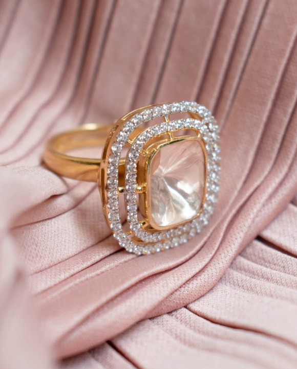 925 Silver Anika Festive Polki Ring - Amrrutam Jewellery