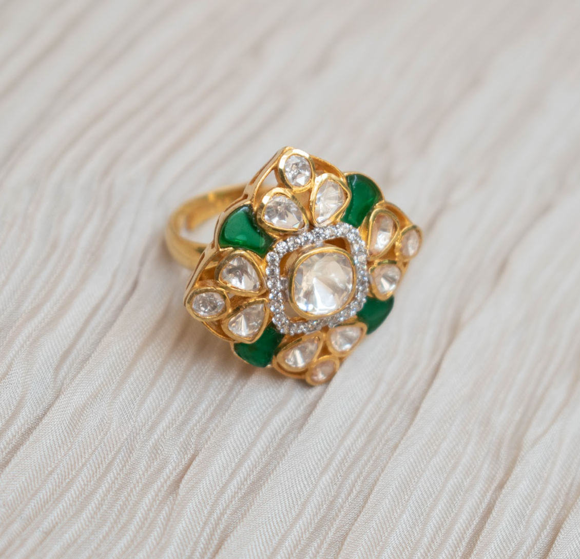 925 Silver Girisha Festive Polki Ring - Amrrutam Jewellery