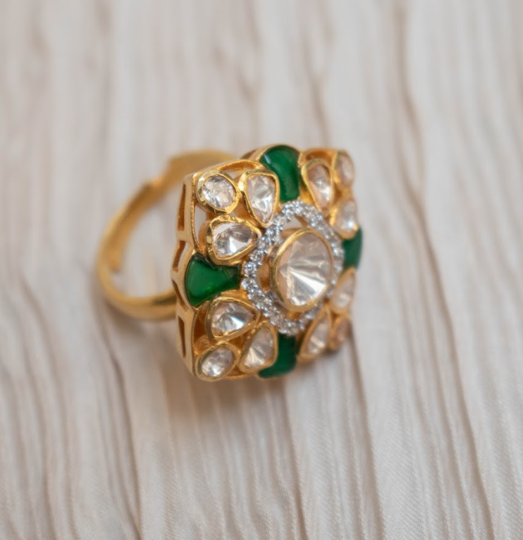 925 Silver Girisha Festive Polki Ring - Amrrutam Jewellery