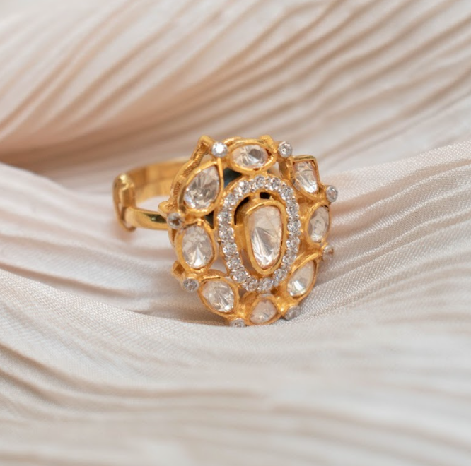 925 Silver Iraya Festive Polki Ring - Amrrutam Jewellery