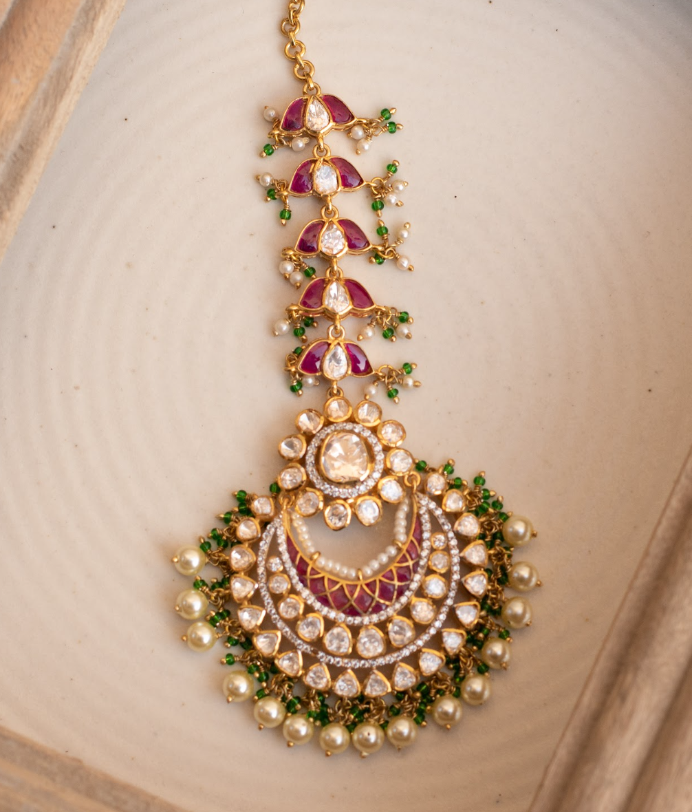 925 Silver Raga Festive Polki Maangtika - Amrrutam Jewellery