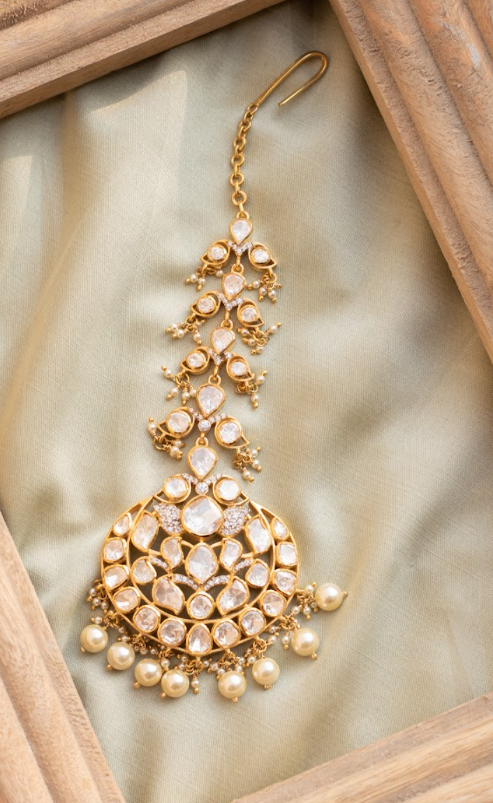925 Silver Chandiya Festive Polki Maangtika - Amrrutam Jewellery