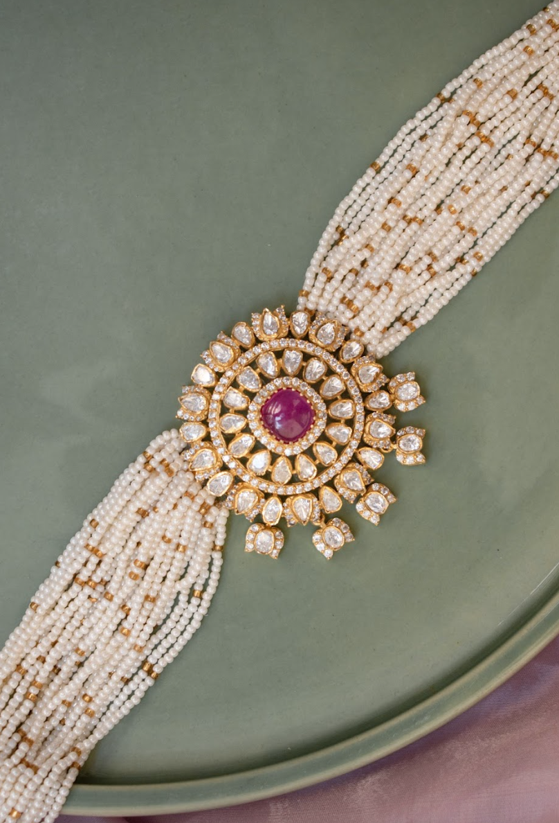 925 Silver Agastya Polki Choker Necklace Set - Amrrutam Jewellery