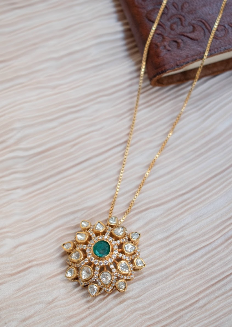 925 Silver Sharmin Polki Pendant Necklace - Amrrutam Jewellery