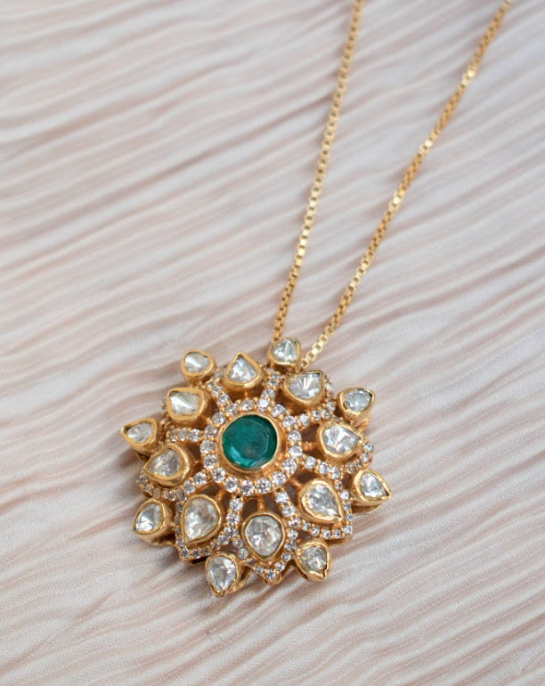 925 Silver Sharmin Polki Pendant Necklace - Amrrutam Jewellery