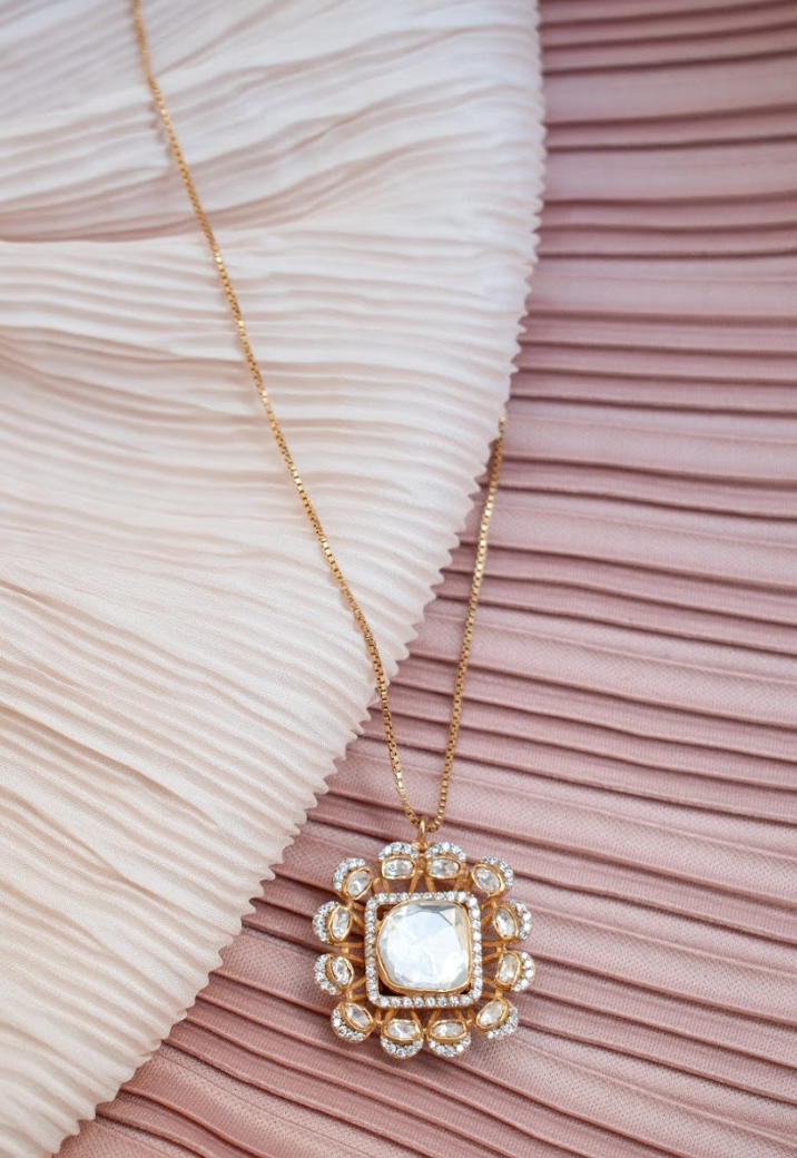 925 Silver Kanyaka Polki Pendant Necklace - Amrrutam Jewellery