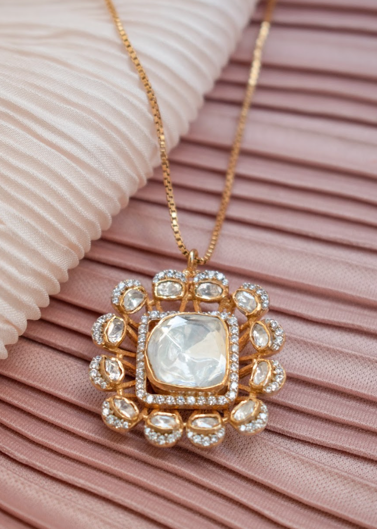925 Silver Kanyaka Polki Pendant Necklace - Amrrutam Jewellery