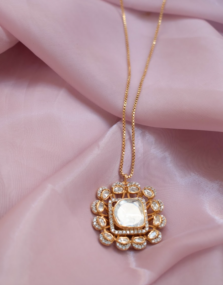 925 Silver Kanyaka Polki Pendant Necklace - Amrrutam Jewellery