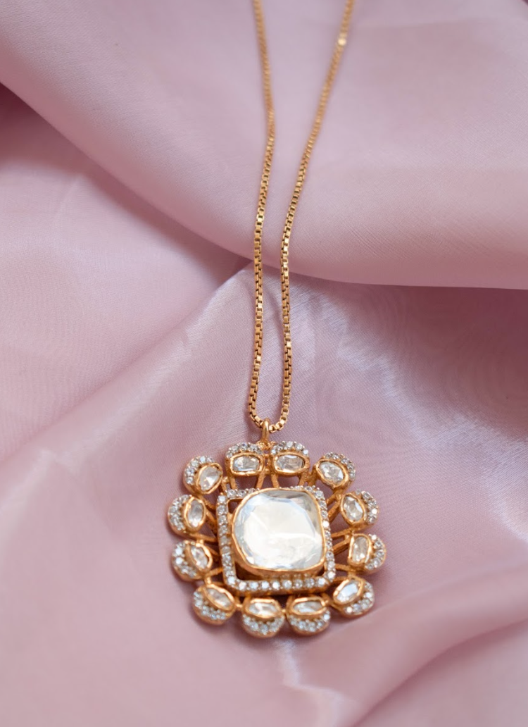 925 Silver Kanyaka Polki Pendant Necklace - Amrrutam Jewellery